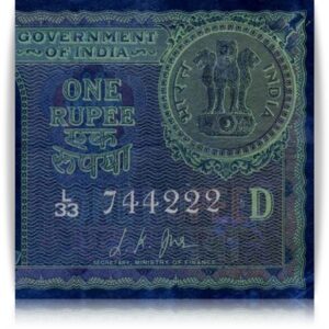 1957  1 Rupee Note Sign By L.K.JHA Semi Fancy Number "744222