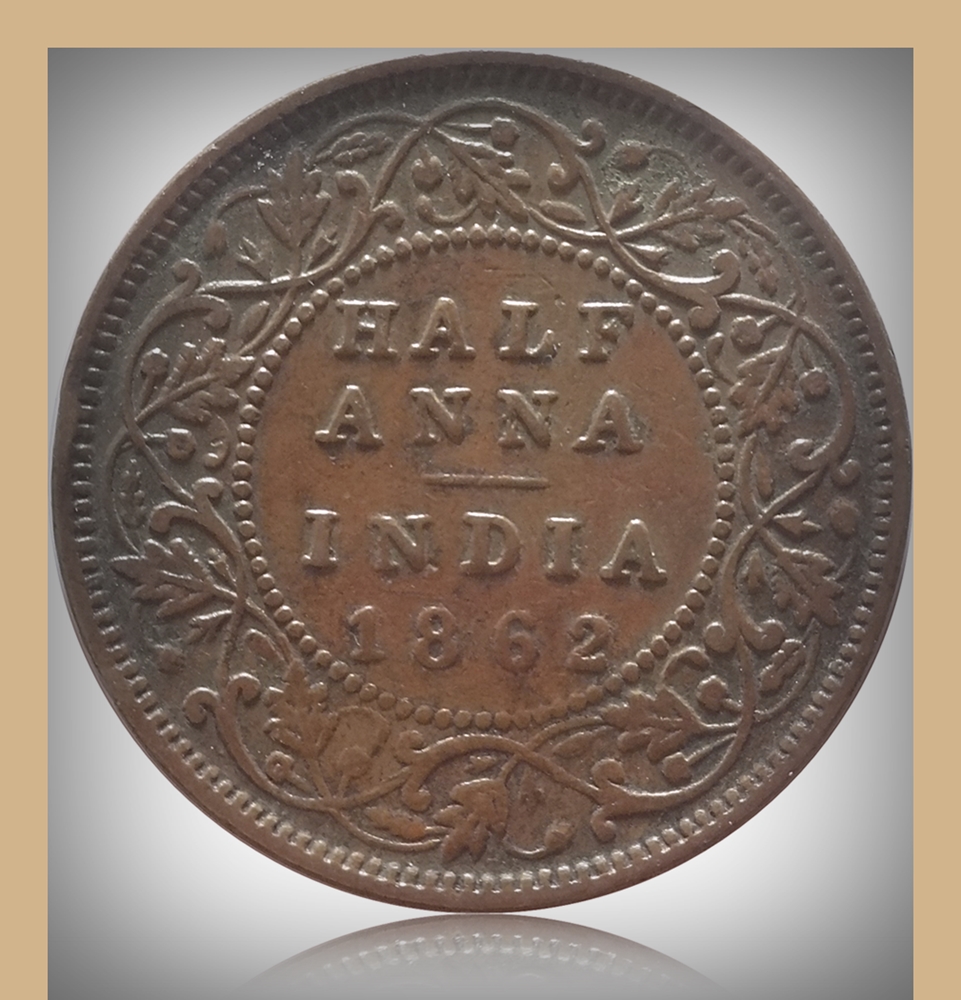 1862 1/2 Half Anna British India Queen Victoria - RARE