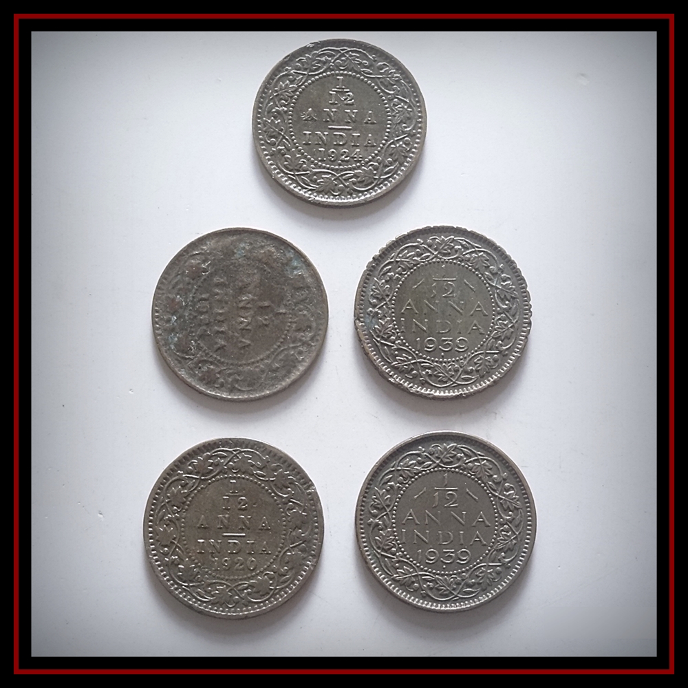 1920 1924 1939 1/12 Twelve Anna King George V & VI – 5 Coins