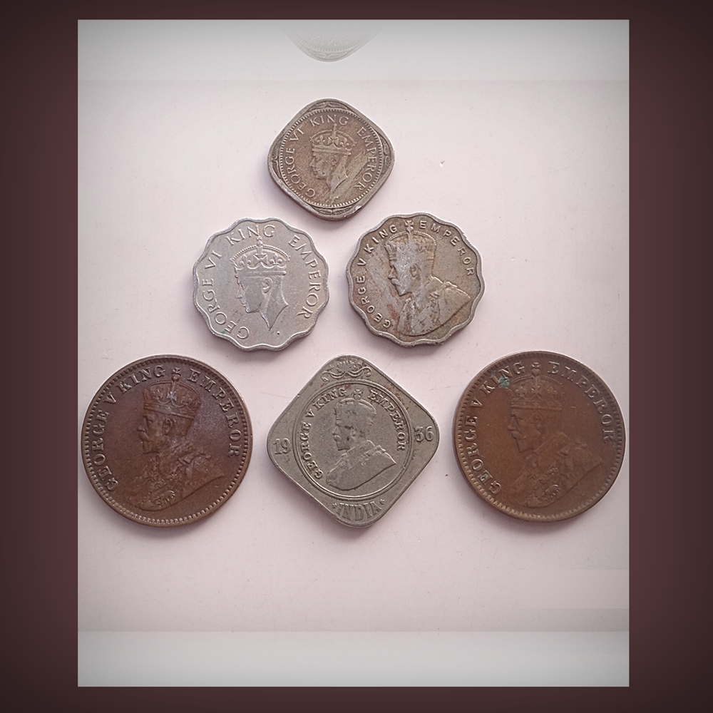 1946 1/2 Anna 1920 1/4 Anna 1936 1946 1 Anna 1936 2 Annas King George V & VI Coin - 6 Coins