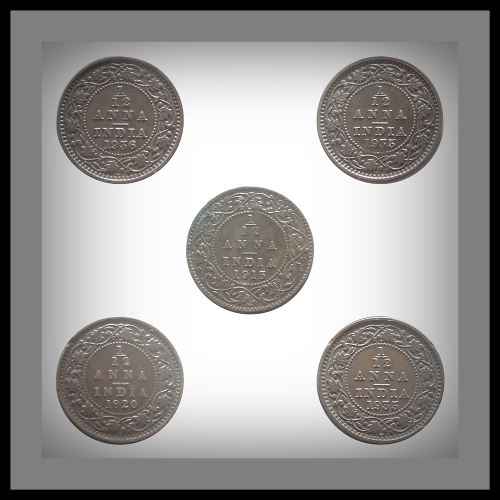 1913 1920 1935 1936 - 5 COINS -British India King George V Coins