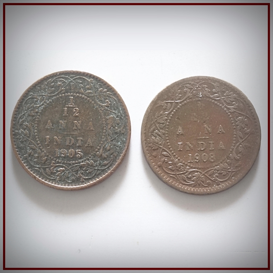 1905 1908 1/12 Twelve Anna King Edward VII – 2 Coins
