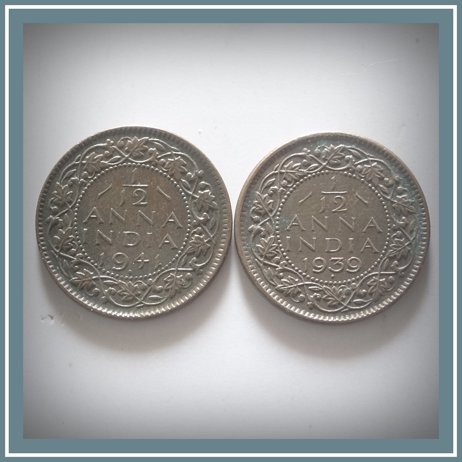 1939 1941 1/12 Twelve Anna King George VI Bombay Mint – 2 Coins