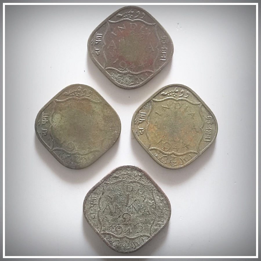1943 1944 1/2 Half Anna King George VI - 4 Coins