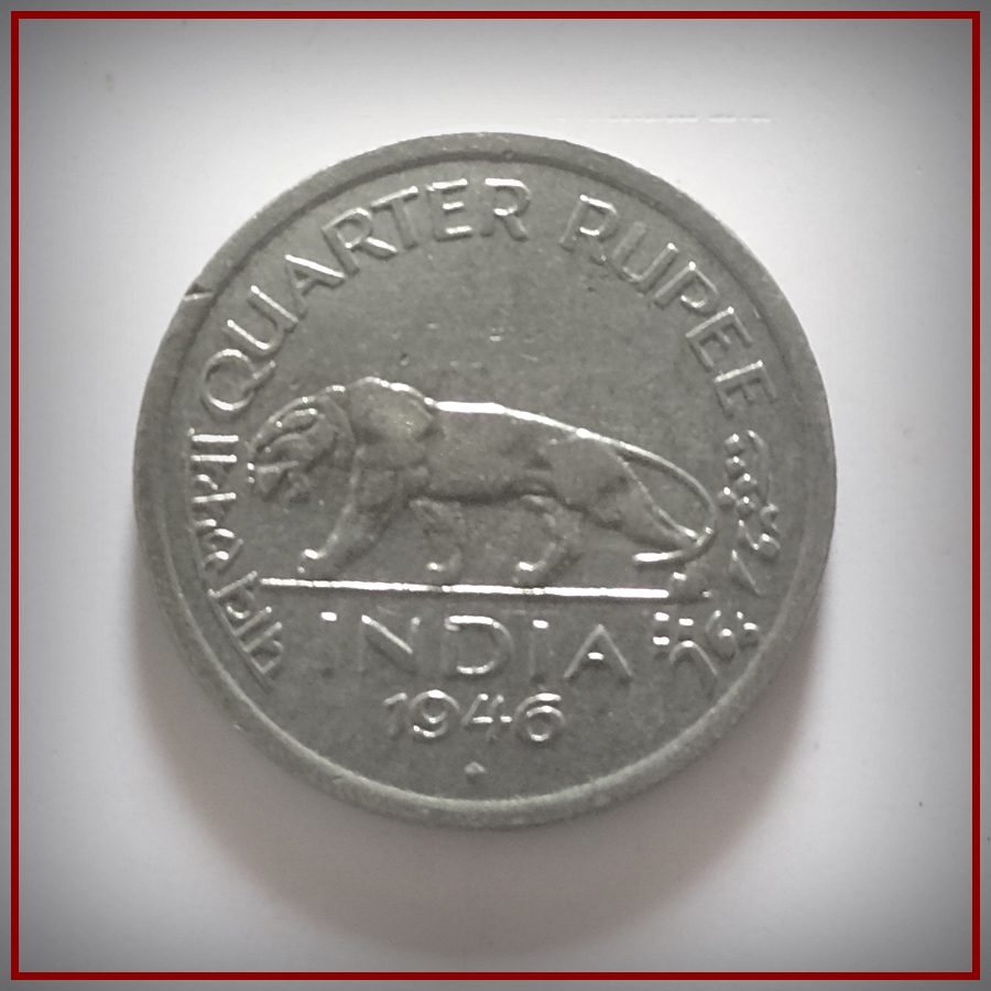 1946 1/4 Quarter Rupee British India King George VI Bombay Mint