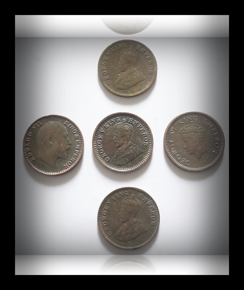 1905 1916 1920 1932 1939 1/12 Twelve Anna British India King Edward VII & George V VI - 5 Coins