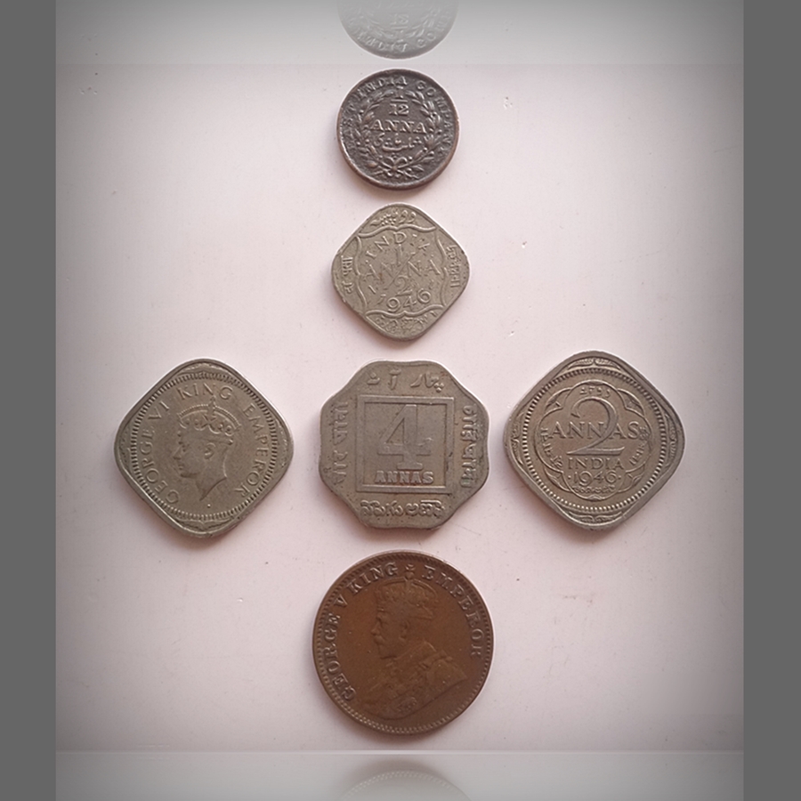 1835 1/12 Anna 1940 1946 1/2 Anna & 2 Annas 1920 4 Annas & 1/4 Anna Coins King George V & VI - 6 Coins