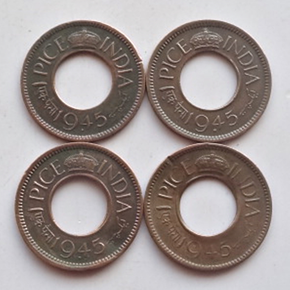 1945 1 pice George VI Bombay & Calcutta Mint - 4 coins