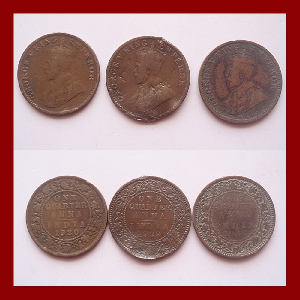 1920 1929 1936 1/4 Quarter Anna British india King George V 3 coins