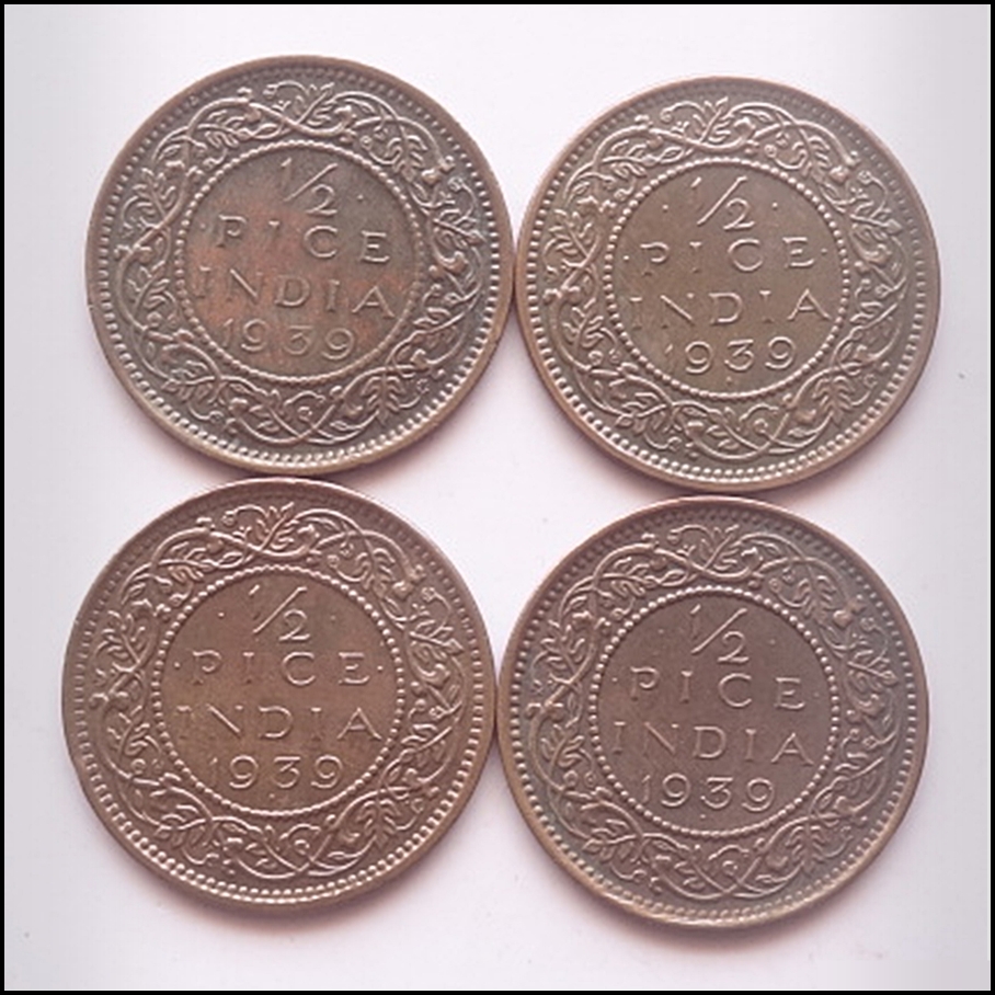 1939 1/12 Pice King George VI - 4 Coins