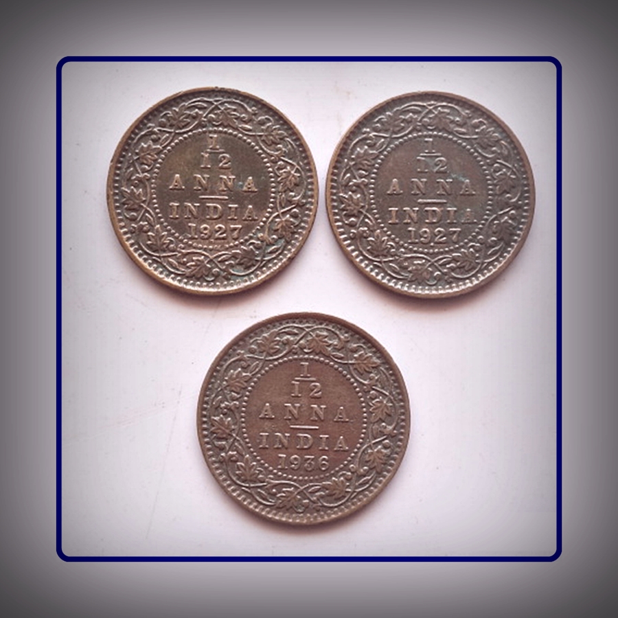1927 1927 1936 1 PIE 1/12 Anna KING GEORGE V - 3 coins