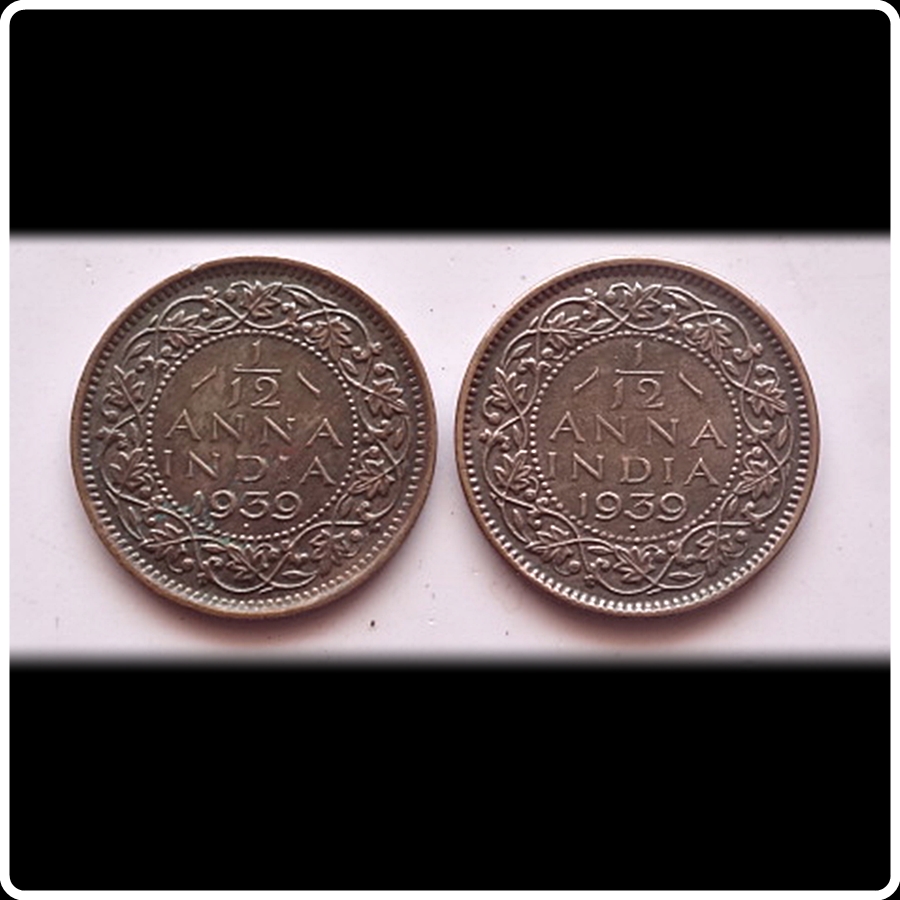 1939 1 PIE 1/12 Anna British India King George VI - 2 Coins