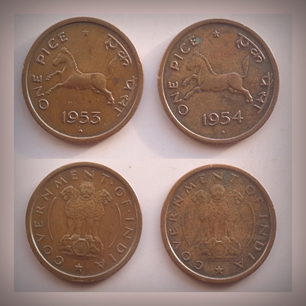 1950 1951 1953 1 pice Republic India 3 coins