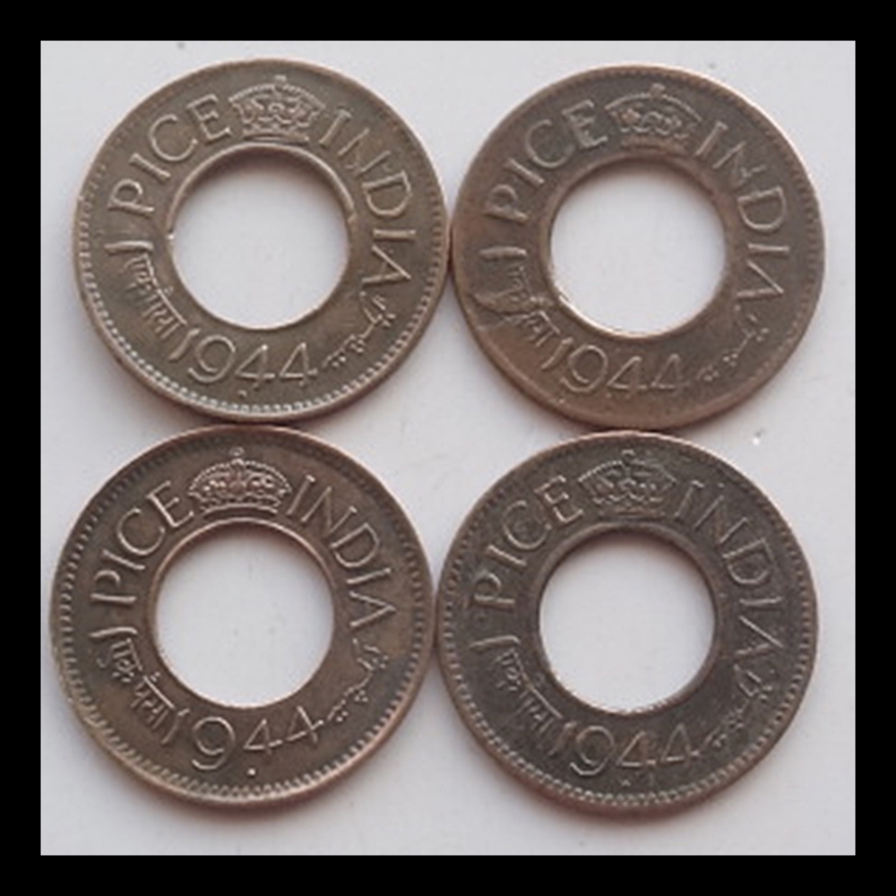 1944 1 pice George VI Bombay & Calcutta Mint - 4 coins