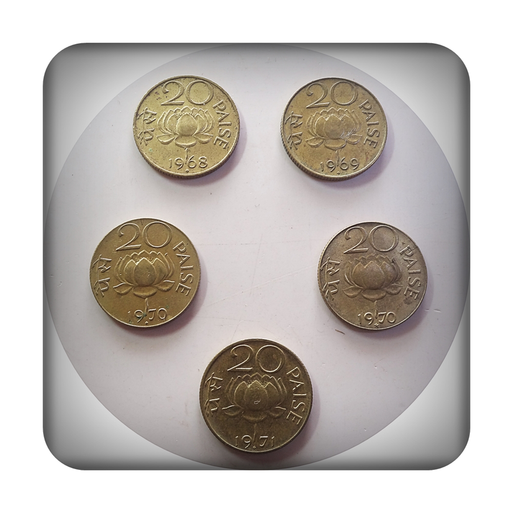 1968 1969 1870 1874 20 PAISE LOTUS COINS