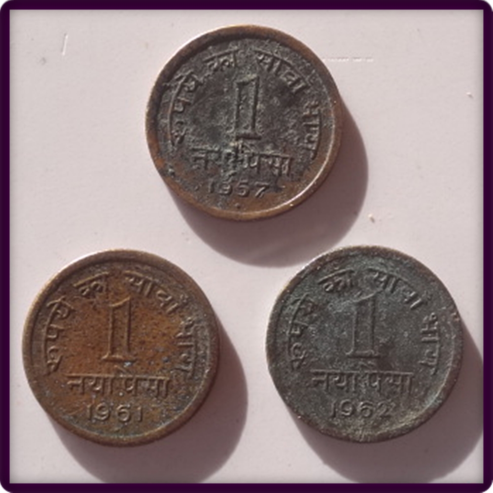 1957 1961 1962 1 ek naya paisa 3 coins