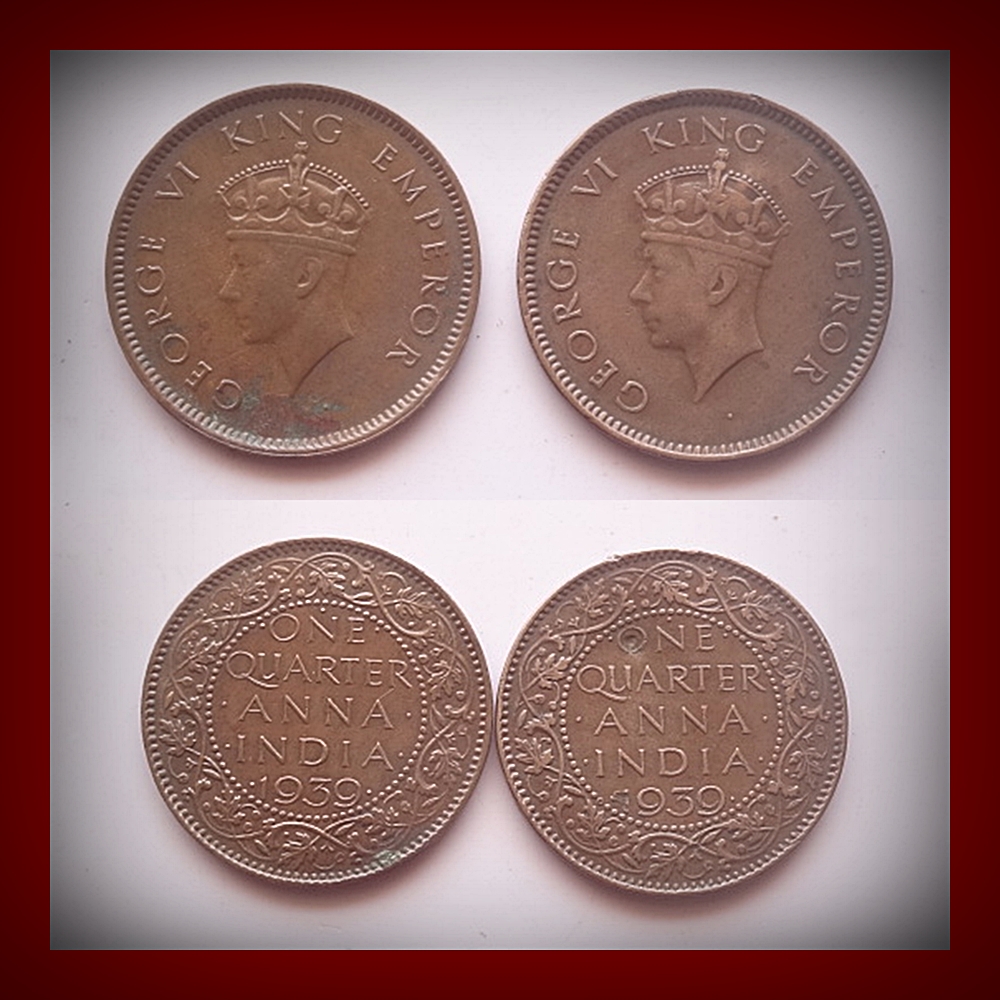 1939 1/4 Quarter Anna British india King George VI 2 COINS