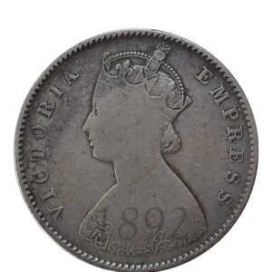 1892 1/2 Half Rupee British India Queen Victoria