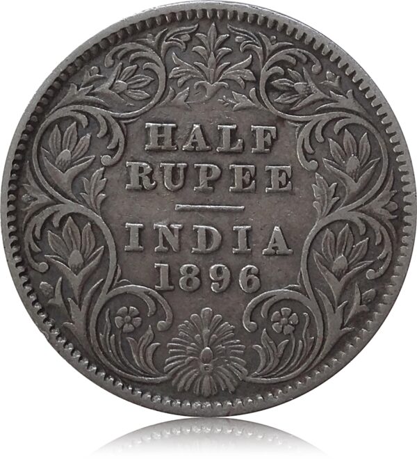 1896 1/2 Half Rupee British India Queen Victoria Calcutta Mint Incused -Best Buy - Image 3