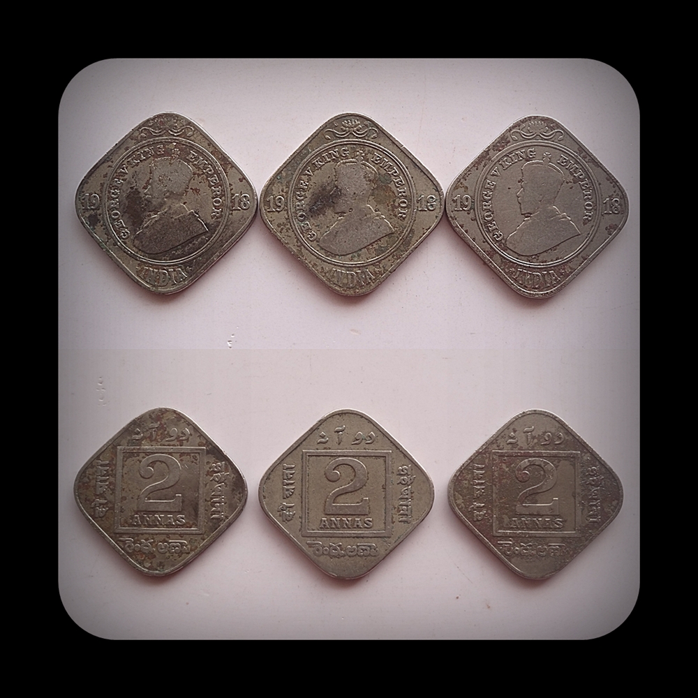 1918 2 Annas British India King George V copper Nickel – Calcutta Mints 3 nos – Worth Collecting