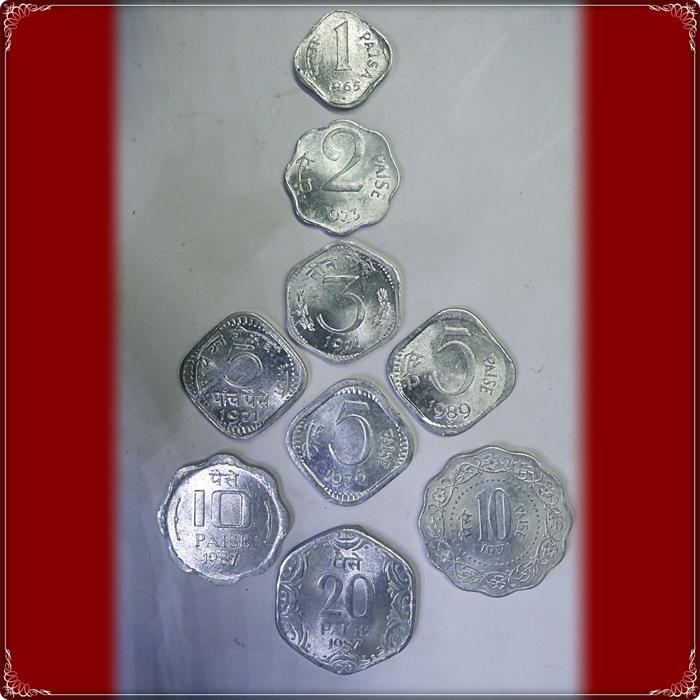 1965 1971 1973 1976 1987 1989 1 Paisa 2 Paise 3 Paise 5 Paise 10 Paise 20 Paise - 9 Coins - Best Found