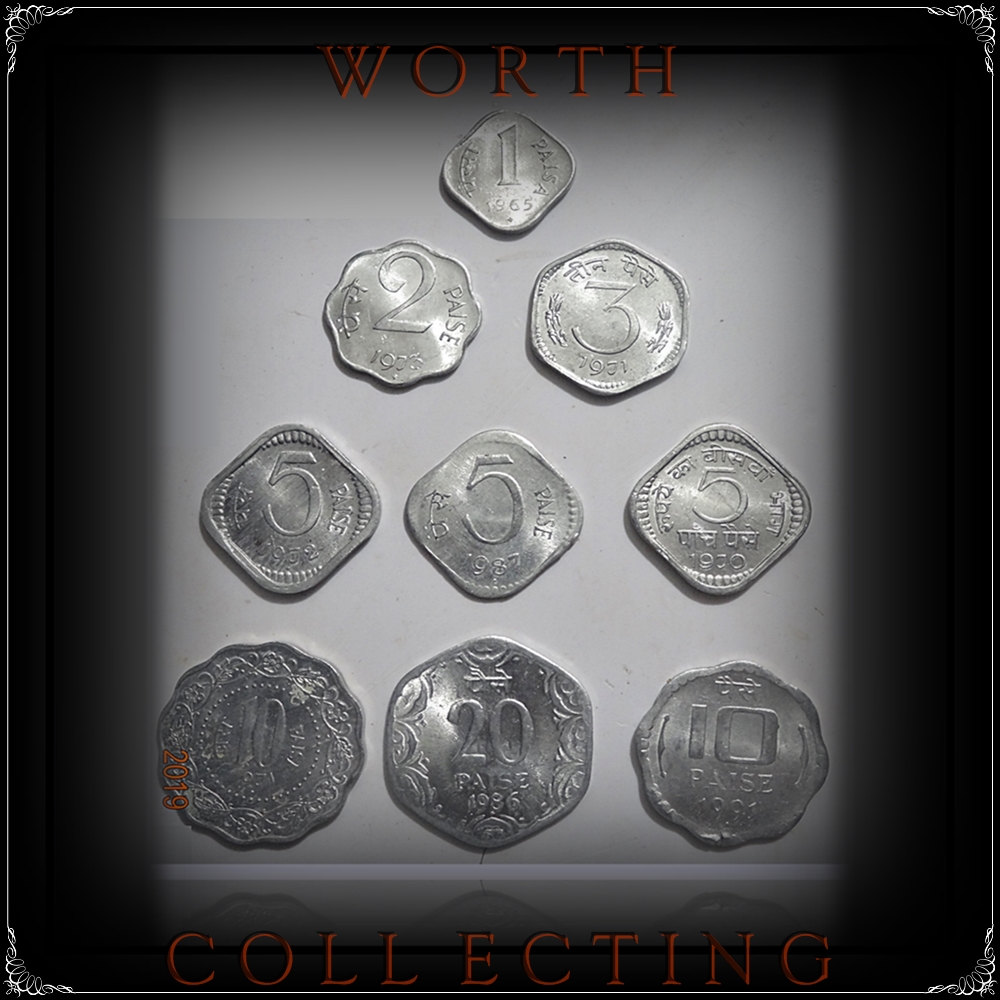 1965 1970 1971 1972 1973 1986 1987 1991 1 Paisa 2 Paise 3 Paise 5 Paise 10 Paise 20 Paise - 9 Coins