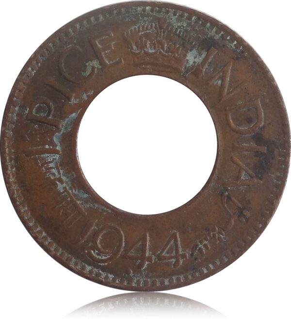 1944 1 Pice Hole Coin British India King George VI