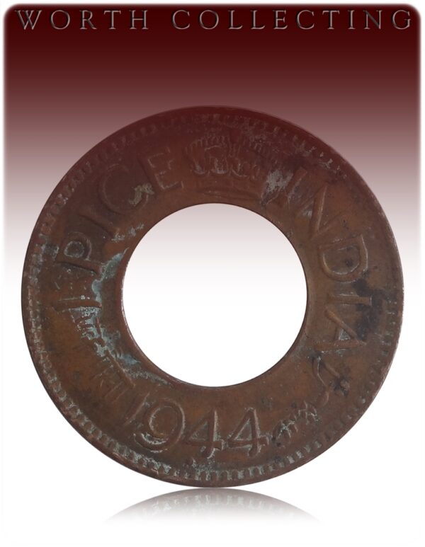 1944 1 Pice Hole Coin British India King George VI