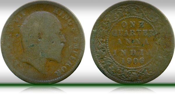 1906 Edward VII One Quarter Anna Calcutta Mint Coin value