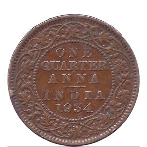 1934 One Quarter Anna George V King Emperor Calcutta Mint Coin Value