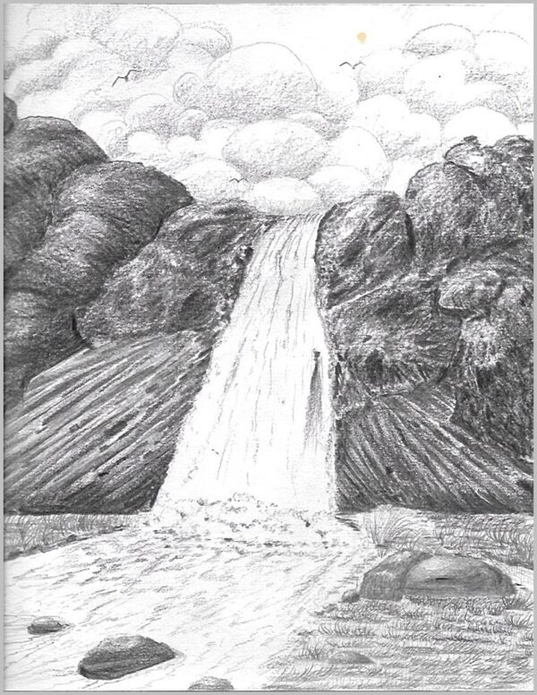 Waterfall Pencil Art Work