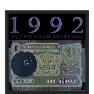 1992 1 Rupee Rare with Tripple Ending Number Note sig by Montek Singh Ahluwalia A-58 44M 464000 ~B~ Inset