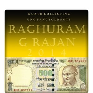 2014 UNC OLD 500 Rupee Note sig by Raghuram G Rajan semi fancy numver note D - 4ED 857777