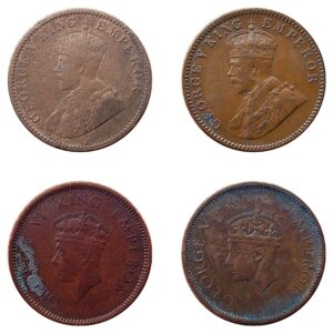 1935 1936 1939 1942 British India King George V VI One Quarter Anna Calcutta Mint O