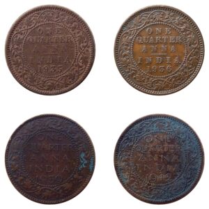 1935 1936 1939 1942 British India King George V VI One Quarter Anna Calcutta Mint R