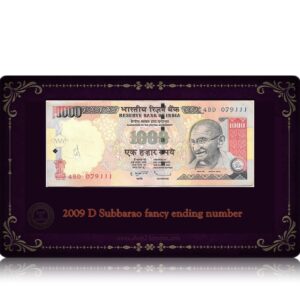 2009 Old 1000 Rupee Note D Subbarao fancy ending number J-29 4BD 079111 R Inset