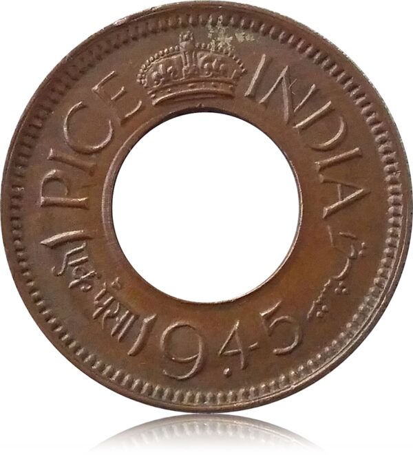 1945 1 pice British India Hole Coin King George VI Low Crown Bombay Mint - Best Buy - Image 2