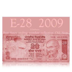 2009 Old 20 Rupee Note Sign by D Subbarao with super fancy number note E-28 30B 666999