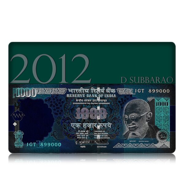 2012 1000 Rupee Note sig by D Subbha Rao - Best Buy