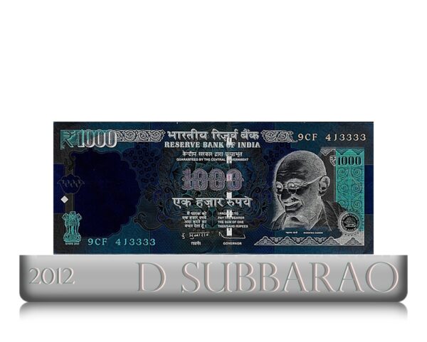2012 1000 Rupee Old Note with D Subbarao with fancy ending no 3333 worth collecting best value online