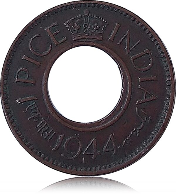 1944 1 Pice Lahore Mint British India Best Buy with Extra Metal - Image 2