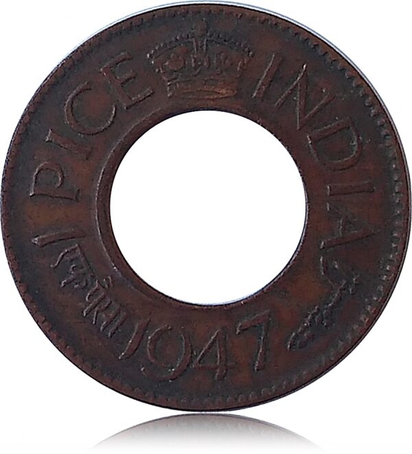 1947 1 Pice British India King George VI Hole Coin Calcutta Mint - best buy - Image 2