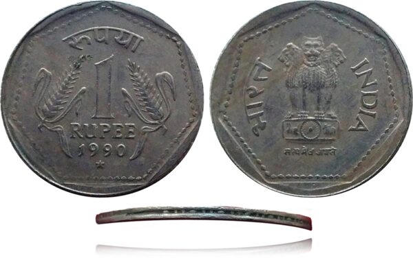 1990 1 Rupee Republic India Coin Hyderabad Mint with variety of Security and Plain Edge - Worth Collecting - Image 3