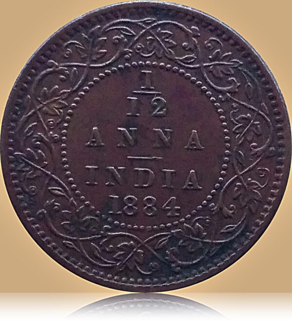 1884 1 pie 1/12 Twelve Anna British India  Queen Victoria - Rare Coin - Image 3