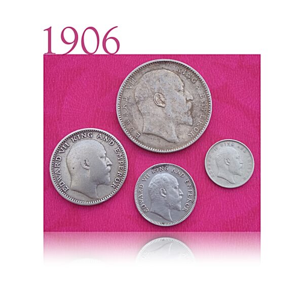 1906 1 Rupee Half Rupee Quarter Rupee 2 Annas set of 4 Coins - Worth Collecting Best Value online - Image 2