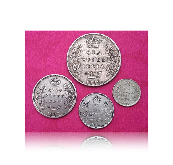 1906 1 Rupee Half Rupee Quarter Rupee 2 Annas set of 4 Coins - Worth Collecting Best Value online - Image 3