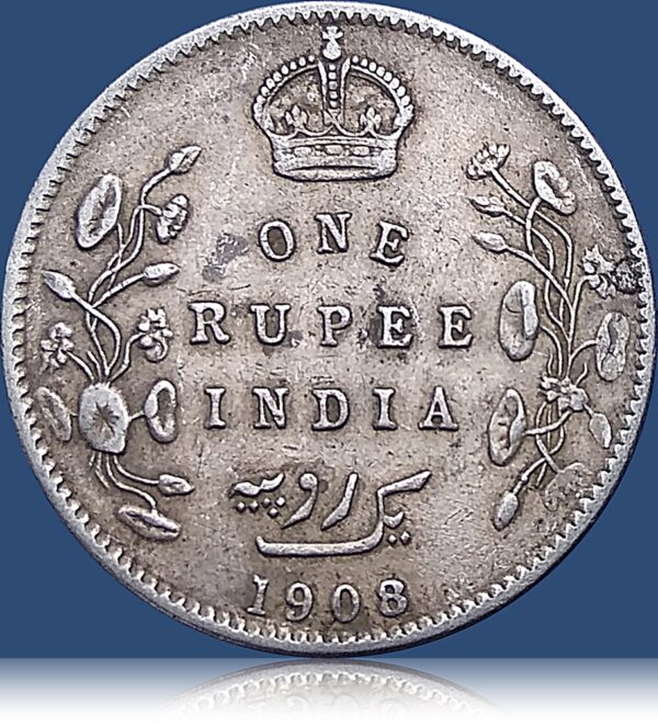 1908 1 Rupee King Edward VII British India Silver Coin - Image 3