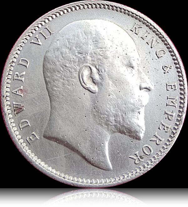 1909 1 Rupee King Edward VII British India Silver Coin -RARE - Image 2