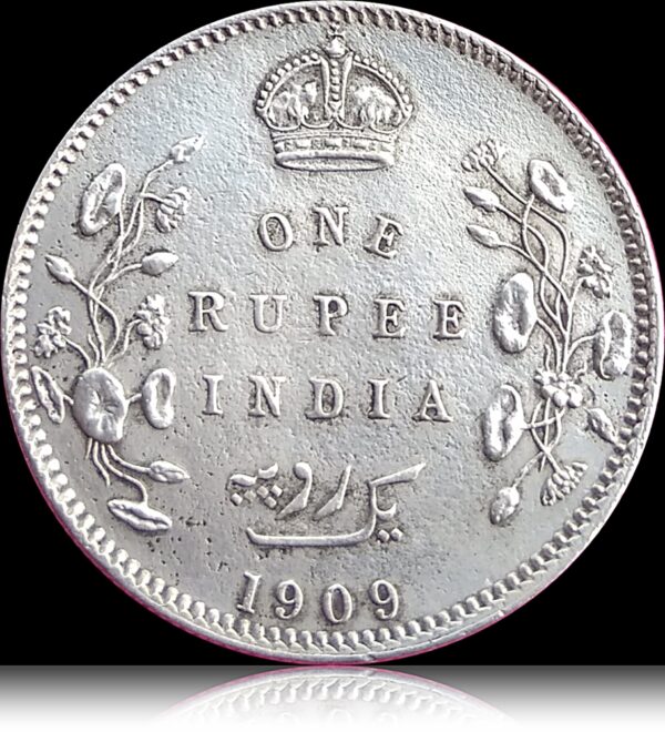1909 1 Rupee King Edward VII British India Silver Coin -RARE - Image 3