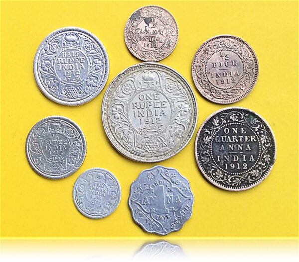 1912 British India Rupee Half Quarter Rupee two annas 1 anna pice Full Set 8 coins Best Buy Point Worth Collecting - Image 3